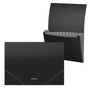 Mapă din plastic A4, 12 compartimente, cu elastic, ErichKrause Matt Classic negru