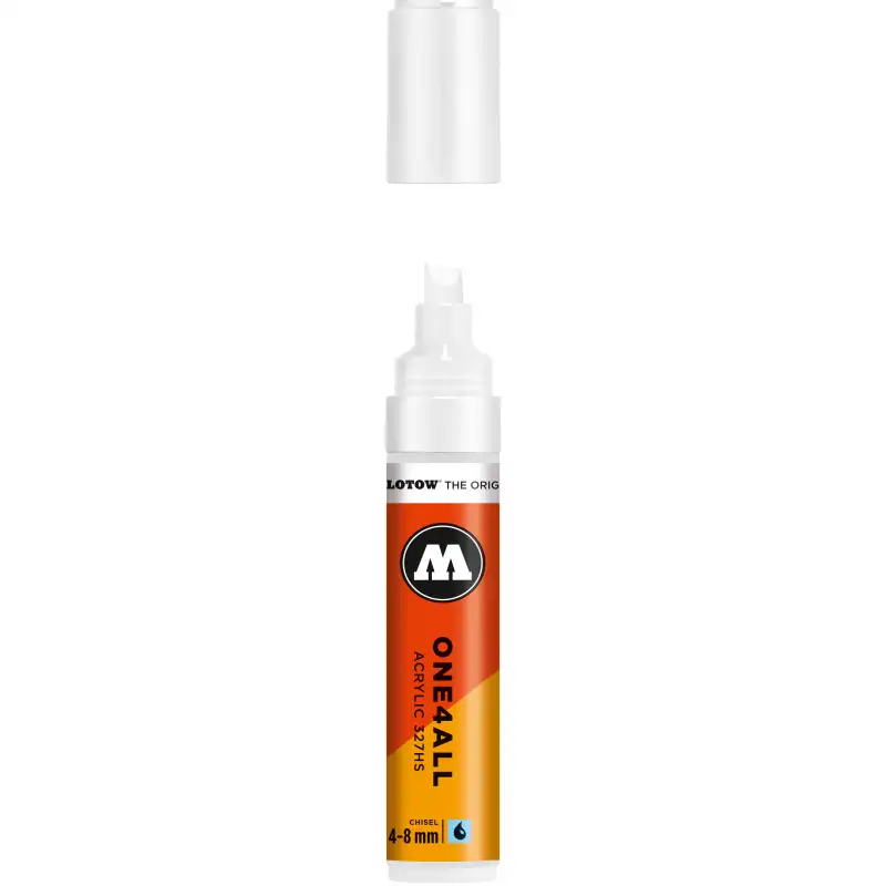 Marker acrilic MOLOTOW ONE4ALL 327HS, vârf teșit 4–8 mm, Signal White