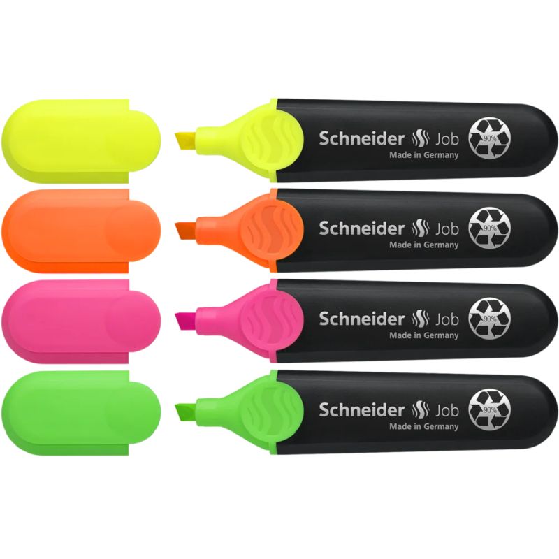 Набор текстовыделителей Schneider Job, 4 шт., яркие цвета в ассортименте, 1–5 мм
